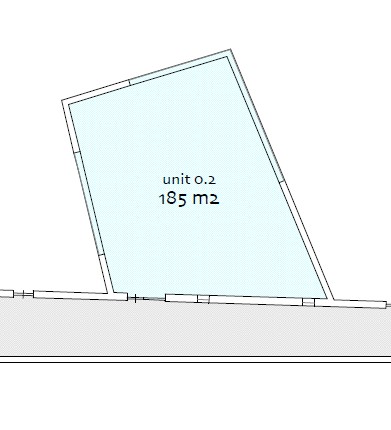 Plattegrond van unit 0.2 aan de Fred. Roeskestraat met een oppervlakte van 185 m².